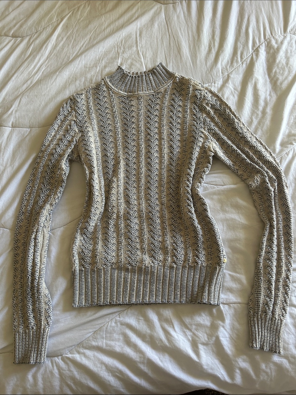 Scotch & Soda Cable Mock Neck Sweater - blue and white